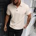 Men's Classic -Style Polo Shirt – Breathable Jacquard Knit, Short-Sleeve Business Casual Top (S-XXXL, Poly-Cotton Blend, Solid Colors, Split Hem)_viptrois.com