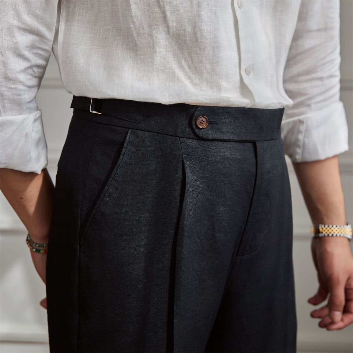 Men's Clothing Spot Summer Linen Italian Casual High Waist Trousers Men's Light Fashion Trousers Trendy_viptrois.com