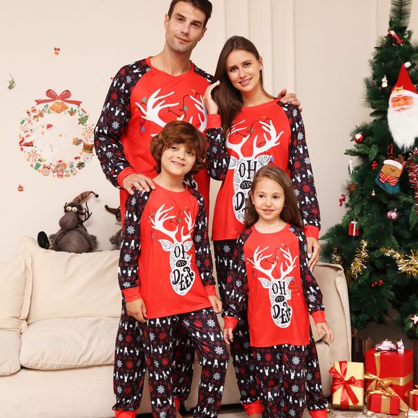 Christmas Family clothing letter Snowflake Deer Christmas family clothing printed home dress pajamas_viptrois.com