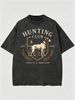 Summer New Washed Short-sleeved T-shirt, Men's Retro Hunting Club Hound Print Youth Loose Casual Street Tee_viptrois.com