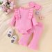 Mother & Kids Multi Color Long Sleeved Ribbed Tops Trousers Flared Pants Girls Suit_viptrois.com