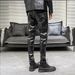 Men's Leather Pants Korean Style Slim Cigarette Pants Trendy Handsome Riding Motorcycle Men's Leather Pants Cross Border Hot Style_viptrois.com