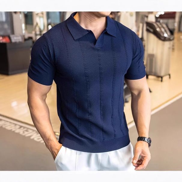 Men's Clothing New Style Trend Slim Summer Simple Half Sleeved Tops Polo Shirt Short Sleeved Men's Thin Knitted Lapel T Shirt_viptrois.com
