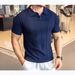 Men's Clothing New Style Trend Slim Summer Simple Half Sleeved Tops Polo Shirt Short Sleeved Men's Thin Knitted Lapel T Shirt_viptrois.com