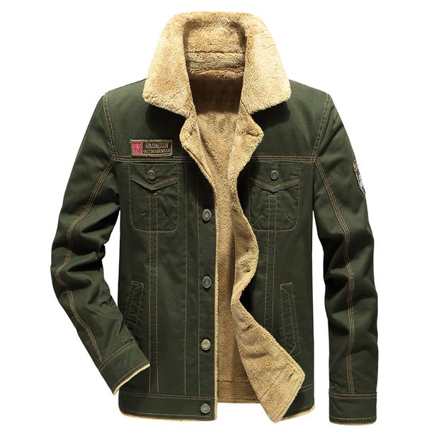 Men's Clothing Thickened Collar Cotton Jacket - Military Style Fleece-Lined Winter Coat For Casual & Outdoor Wear (Khaki, Black, Army Green)_viptrois.com
