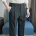 Summer Thin Yarn Dyed Dress Pants for Young Men Semi Elastic Waist Slim Straight Leg Drapey Casual Style_viptrois.com