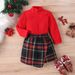 kid's clothing Christmas winter girl high neck long sleeve plaid irregular culottes vintage cute little children's suit_viptrois.com