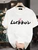 【DORAE】2026 Unisex T-shirt (100% Cotton) Black ("Luckkoi" Print & Pink Floral Accent) – Casual Style For Friend Gathering_viptrois.com