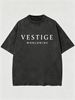 Vintage Washed Double-Sided Print Star Accent V Monogram Letter Slogan Heavyweight 230g Cotton Men's Casual Street Tee_viptrois.com