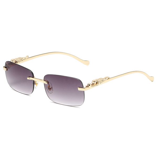Cheetah Print Square Sunglasses – Frameless Metal Design, Retro Leopard Head Decor, Unisex Fashion Glasses_viptrois.com