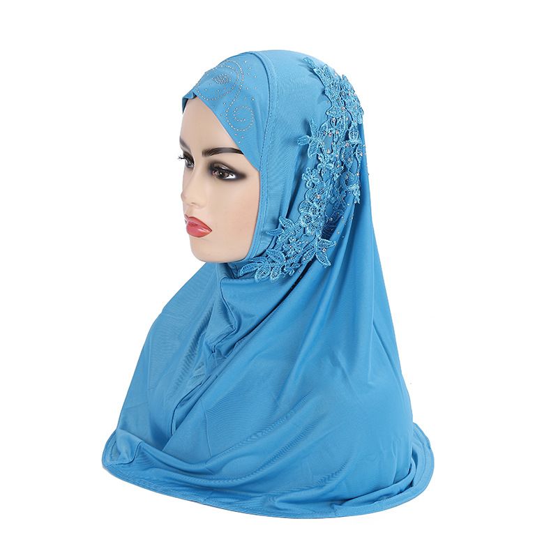 Beautiful Malaysian girl's gauze scarf, ice silk fabric, side lace lace, hot diamond headscarf H027_viptrois.com