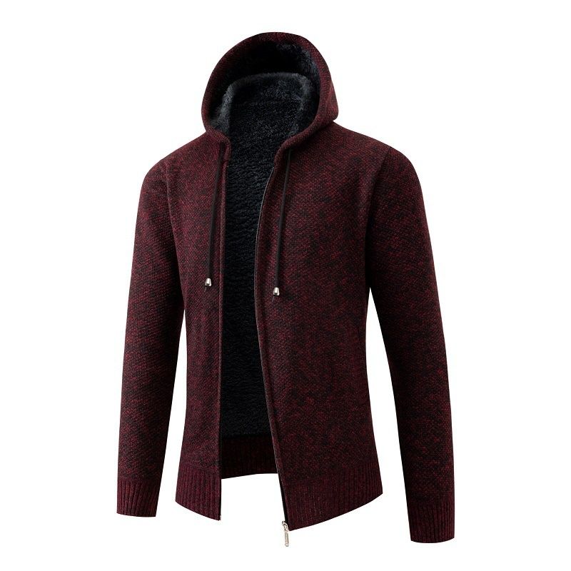 Loom Cross-Border Winter Hooded Foreign Trade Simple Long-Sleeve Knitted Sweater Jacket European And American Youth_viptrois.com