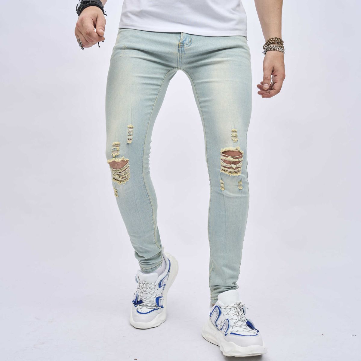 Men's Stretch Ripped Skinny Jeans - High Elasticity Slim Fit Denim Pants For Casual Wear (Black, Blue, Gray) - Sizes 28-38_viptrois.com