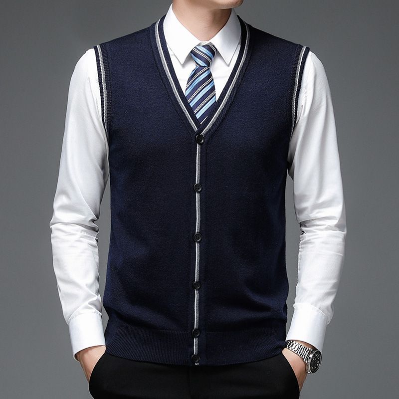 Men's Wool Blend V-Neck Sleeveless Vest - Stylish & Versatile Knit Cardigan For Casual & Smart Wear_viptrois.com
