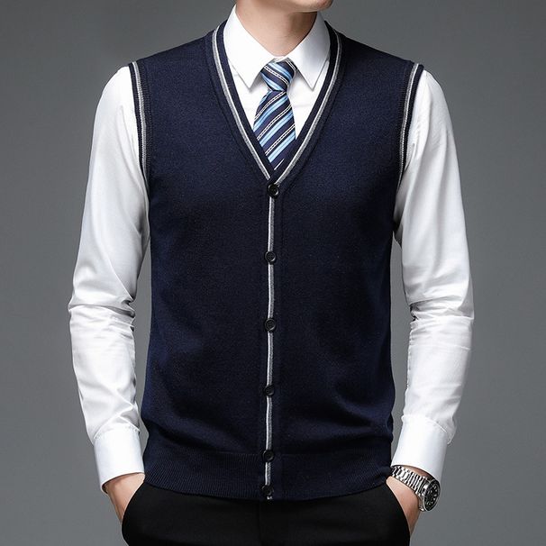 Men's Wool Blend V-Neck Sleeveless Vest - Stylish & Versatile Knit Cardigan For Casual & Smart Wear_viptrois.com