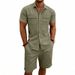 Men's Summer Linen Shirt And Beach Shorts Set Casual Outdoor Commuting Workwear Short Sleeved Clothing_viptrois.com
