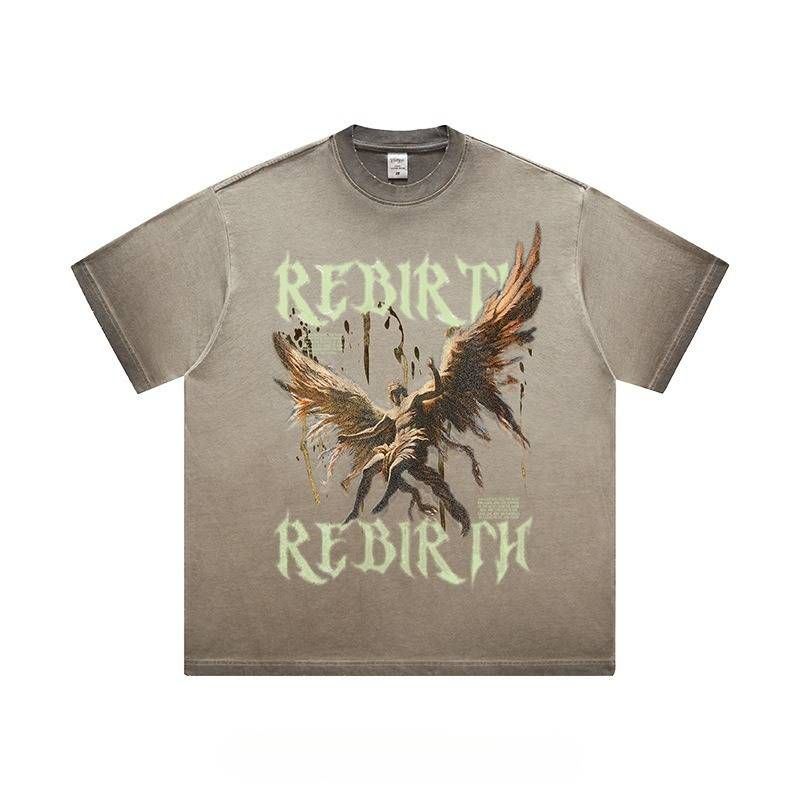Men's Clothing Redemption Angel Youth Casual Worn Washed Short Sleeved T Shirt_viptrois.com