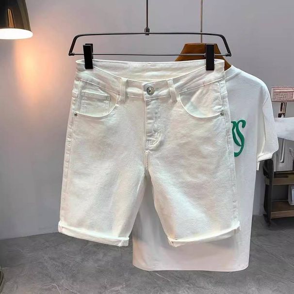 Men's Clothing Denim Shorts Trend Slim Fit Mid Length Pants Stretch Shorts_viptrois.com