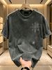 230g Washed Men T-Shirt White Line Art Mandala Star Ornament Print Short Sleeve Crew Neck Casual Streetwear Top_viptrois.com