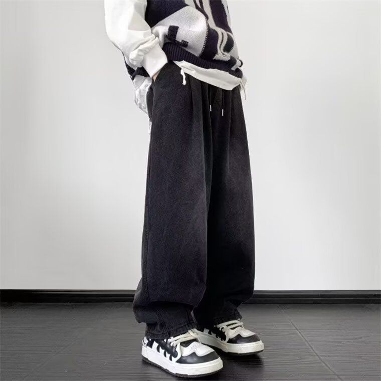 Men's Clothing Jeans Men's Loose Vintage Straight Leg Wide Leg Pants Trendy High Street Daddy Pants_viptrois.com