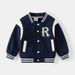 Autumn And Winter Casual Boys Jacket, Trendy Fleece Round Neck Baseball Jacket, Letter Long Sleeve Contrast Color Striped Warm Jacket_viptrois.com