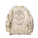 Gothic Hip Hop Streetwear Sweater With Skull Jacquard & Distressed Details – Oversized Unisex Knit Pullover For Men & Women_viptrois.com