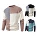 Men's Fashion Knit Sweater With Color Block Design, Round Neck, Long Sleeve, Loose Fit, Thick Warm Pullover For Casual Wear_viptrois.com