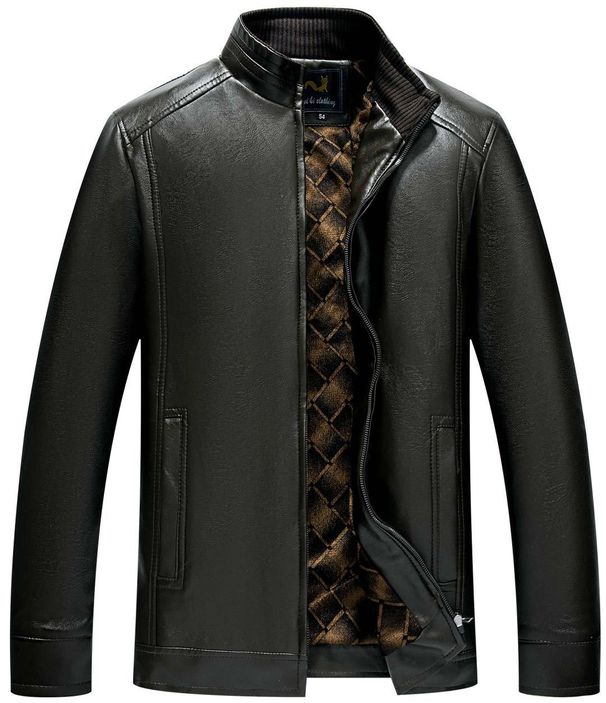 Golden Velvet Leather Jacket Men's Coat Medium Good Leather Stand-up Collar Fleece Jacket Dad Winter Clothing Top Exports Special For_viptrois.com