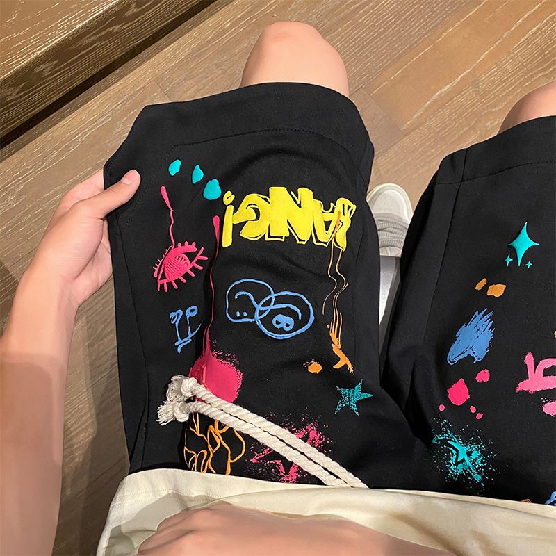 Men's Clothing Graffiti Sports Shorts Men's Summer Trendy Brand Oversize High Street Vibe Dopamine Wear Pants_viptrois.com