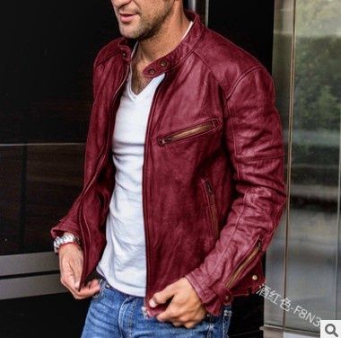 Loom 2022 Foreign Trade European And American Youth Stand Collar Punk Men's Motorcycle Leather Jacket_viptrois.com