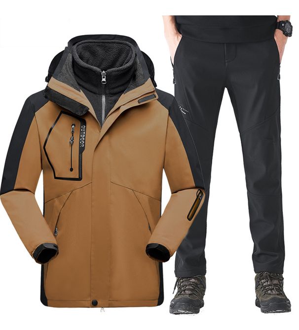 Men's hardshell suit 3-in-1 mountaineering suit 3-layer windbreaker jacket Outdoor men removable_viptrois.com