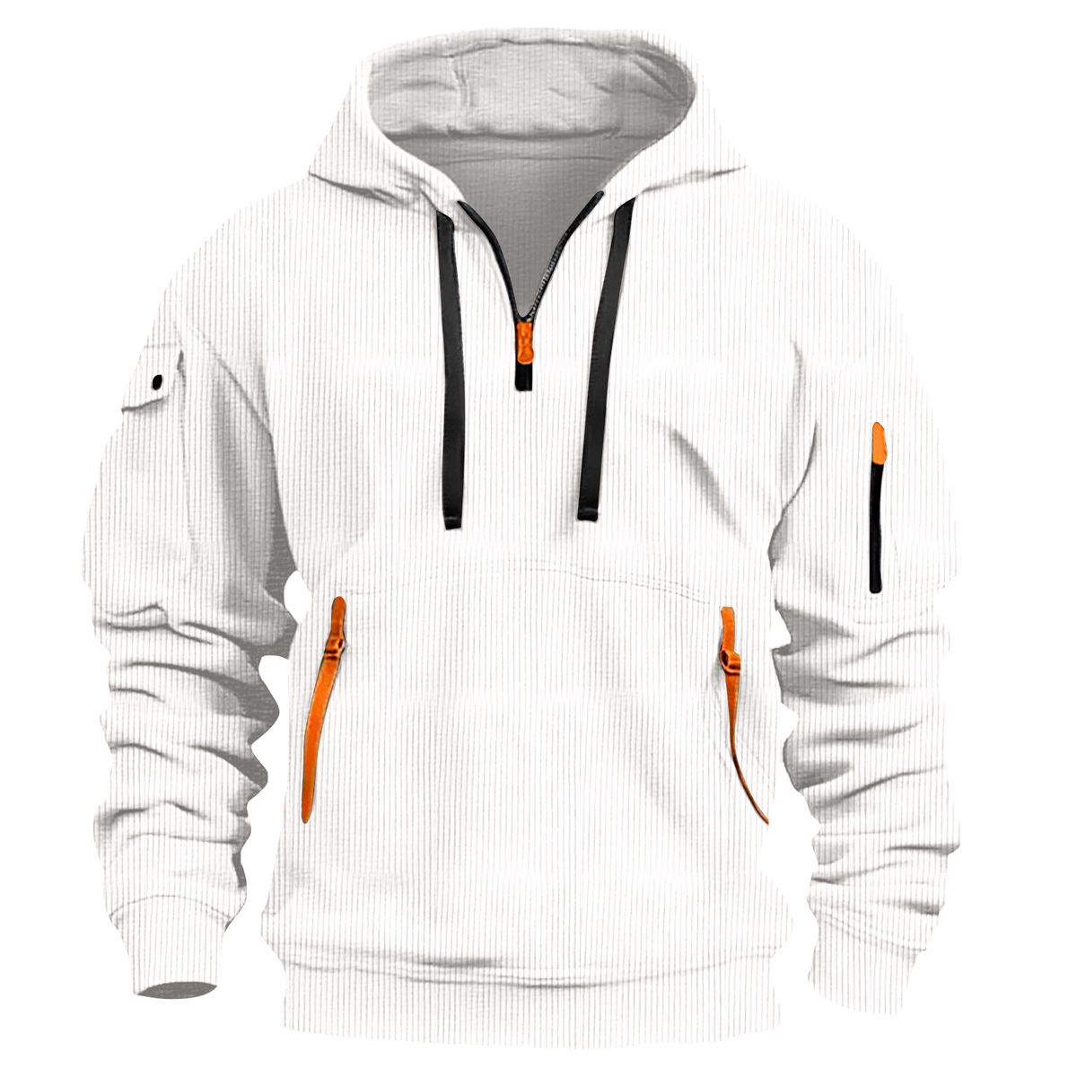 2025 New Cross-Border European American Hooded Sports Casual Jacket With Zipper And Patch Pockets Half-Zip Cardigan_viptrois.com