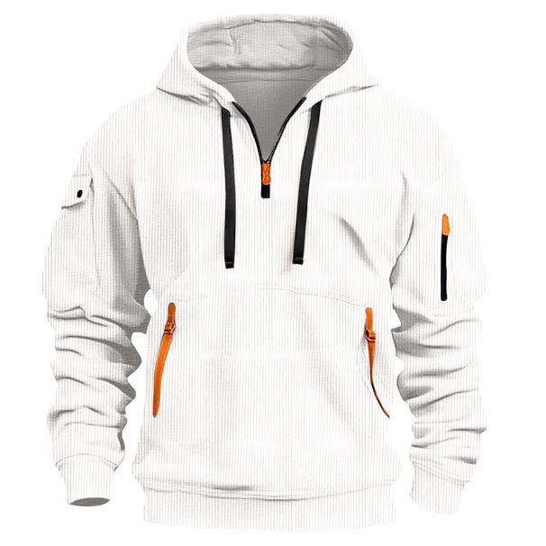 2025 New Cross-Border European American Hooded Sports Casual Jacket With Zipper And Patch Pockets Half-Zip Cardigan_viptrois.com