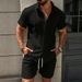 Men's Summer Sportswear Suit Casual Jacquard Fabric Collared Polo Shirt Short Sleeves And Shorts European And American Style Cross Border_viptrois.com
