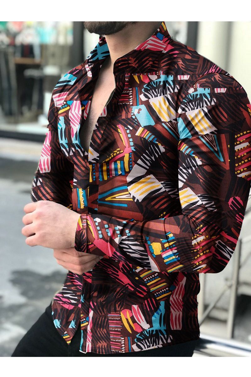 Men's Clothing Summer New Fashion Lapel Men's Printed Long Sleeved Casual Floral Shirt Men's Large Size Shirt_viptrois.com