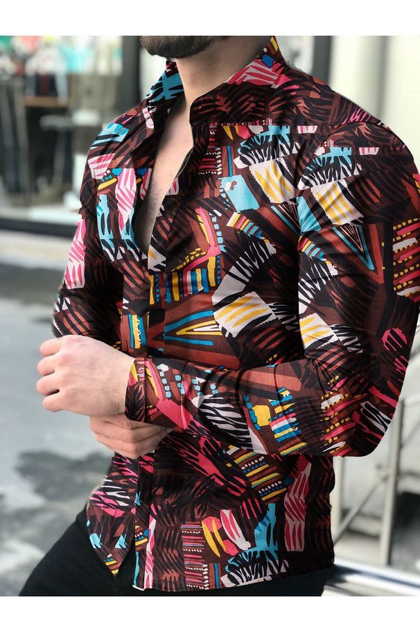 Men's Clothing Summer New Fashion Lapel Men's Printed Long Sleeved Casual Floral Shirt Men's Large Size Shirt_viptrois.com