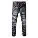Men's Clothing Retro Ripped Jeans For Men Black Grey Washed Distressed Personality Worn Patches Slim Fit Trousers_viptrois.com