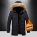 Winter Men's Velvet Thickened Cotton-padded Clothes, Medium And Long Loose Coats, Removable Caps, Windproof And Warm, Middle-aged Men's Cotton Clothes_viptrois.com