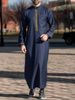 Men's Clothing Muslim Men's Robe Long Sleeves Ethnic Style Embroidery Stand Collar Men's Thobe_viptrois.com
