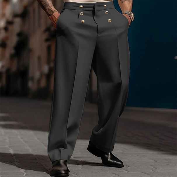 Men's Clothing Formal Solid Color Fashionable Simple Button Mid Waist Straight Daily Suit Trousers_viptrois.com