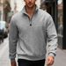 Men's Casual Half-Zip Pullover Sweatshirt With Jacquard Patchwork Design, Loose Fit Knit Top For Autumn & Winter (White, Grey, Black, Khaki, Navy)_viptrois.com