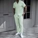 Men's Solid Color Breathable Long Sleeved Shirt And Drawstring Pants Two Piece Set European American Style Cross Border Fashion 2026_viptrois.com