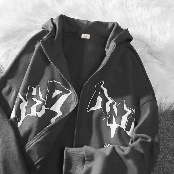 Men's Clothing Letter Print Hoodie Cardigan Zipper Sweater Casual Jacket_viptrois.com