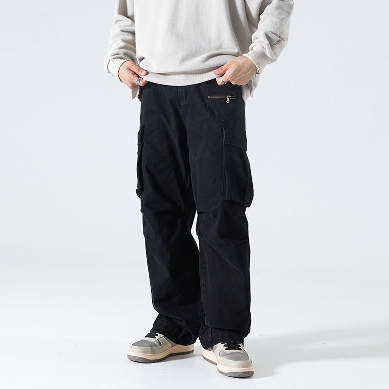Men's Utility Cargo Jeans – Oversized Washed Denim Pants With Multi-Pockets, Streetwear Baggy Trousers For Urban Style (Black/Gray), S-2XL_viptrois.com