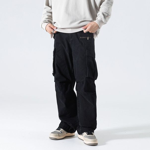 Men's Utility Cargo Jeans – Oversized Washed Denim Pants With Multi-Pockets, Streetwear Baggy Trousers For Urban Style (Black/Gray), S-2XL_viptrois.com