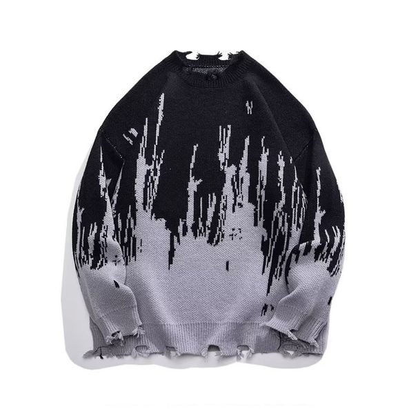 Men's Retro Knit Sweater – Oversized Casual Pullover With Tie-Dye Pattern (M-2XL, Black/Purple)_viptrois.com