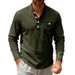 Men's Heavyweight Twill Henley Shirt - Long Sleeve Stand Collar Base Layer For Autumn & Winter (Tibetan Blue, Black, Apricot, Dark Gray, White_viptrois.com