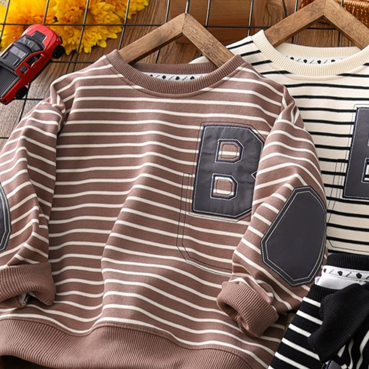 kids'clothing Medium and large children wear a hoodie over a casual stylish letter striped top_viptrois.com