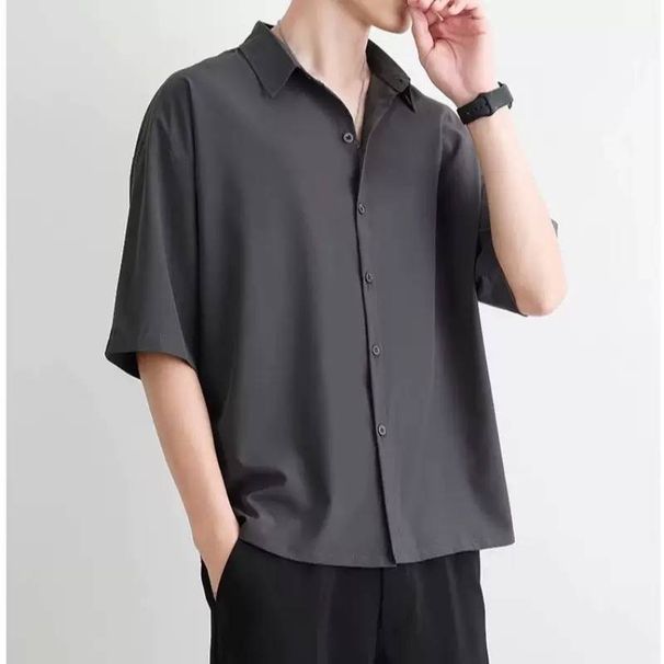 Ice Silk Short-sleeved Shirt For Men, Summer Bestseller, High-end Feel, Loose And Casual Shirt_viptrois.com