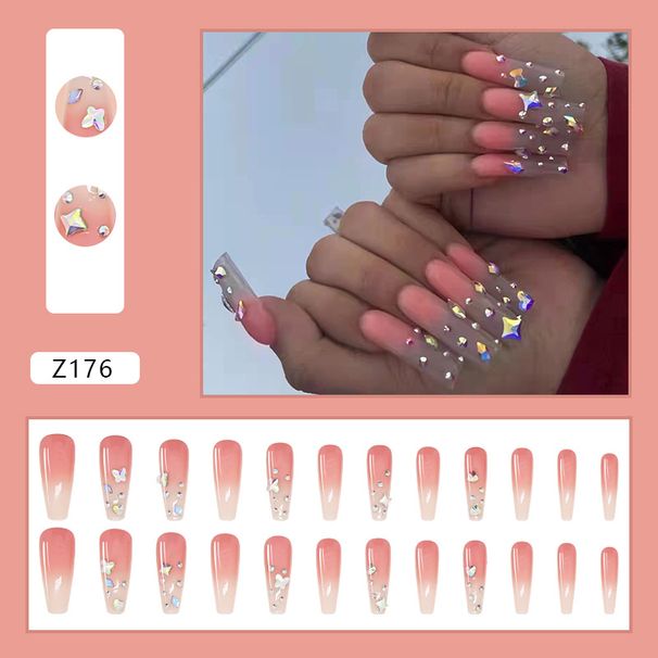 Beauty Health Wearable Nails European And American Diamond Gradient Wear Nail Long Nail Stickers Removable Finished Nail Stickers_viptrois.com